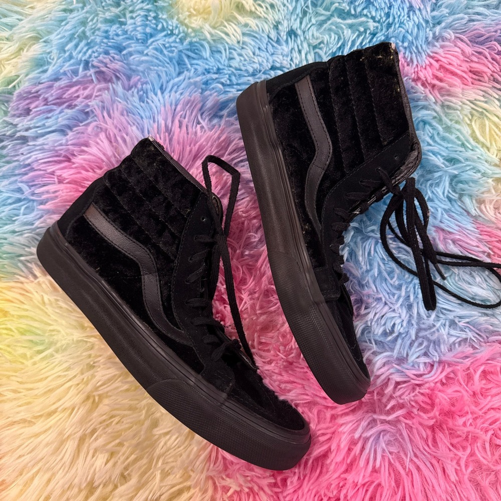 Vans Sk8-Hi Black Velvet Suede High Unisex Top Sneakers Triple Black Skate Shoes